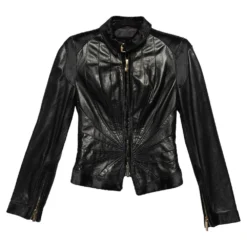 Versace Official Website 3 Versace Black Leather Fur Lined Biker Jacket S For Women
