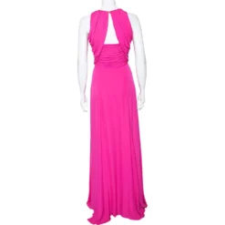 Versace Pink Silk Chiffon Draped Detail Sleeveless Maxi Dress M For Women -Versace Official Website luxury women versace used clothes p521689 006