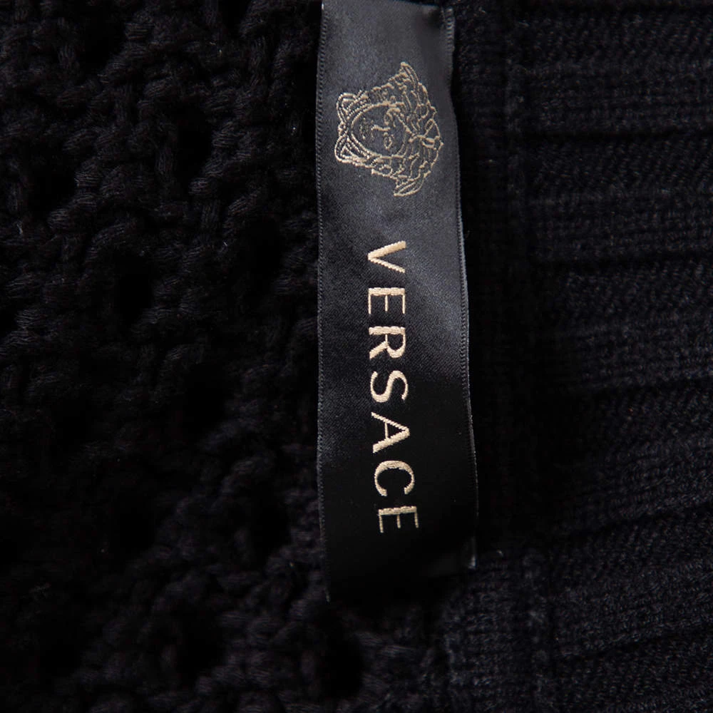 Versace Monochrome Open Knit Contrast Trim Zip Front Sweater M For Women 5 Versace Monochrome Open Knit Contrast Trim Zip Front Sweater M For Women - Image 5