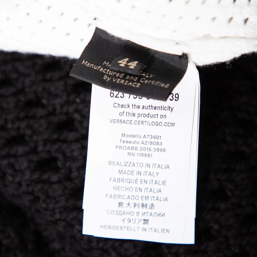 Versace Monochrome Open Knit Contrast Trim Zip Front Sweater M For Women 6 Versace Monochrome Open Knit Contrast Trim Zip Front Sweater M For Women - Image 6