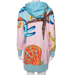 Versace Multicolor Embellished Logo Star Fish Printed Cotton Hooded Sweater Dress S For Women -Versace Official Website luxury women versace used clothes p537492 003