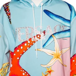 Versace Multicolor Embellished Logo Star Fish Printed Cotton Hooded Sweater Dress S For Women -Versace Official Website luxury women versace used clothes p537492 004