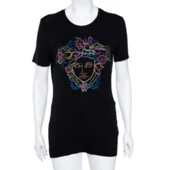 Versace Black Jersey Medusa Embellished Short Sleeve T-Shirt M For Women