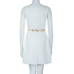 Versace White Belted Dress M For Women -Versace Official Website luxury women versace used clothes p54717 0003
