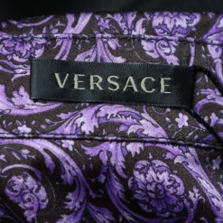 Versace Purple Printed Silk Button Front Shirt S For Women -Versace Official Website luxury women versace used clothes p551157 004