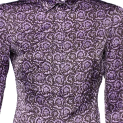 Versace Purple Printed Silk Button Front Shirt S For Women -Versace Official Website luxury women versace used clothes p551157 007