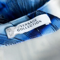 Versace Collection Blue Leaf Print Crepe Sleeveless Dress XS For Women -Versace Official Website luxury women versace used clothes p551946 003