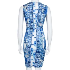 Versace Collection Blue Leaf Print Crepe Sleeveless Dress XS For Women -Versace Official Website luxury women versace used clothes p551946 008