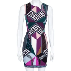 Versace Collection Multicolored Printed Crepe Sleeveless Mini Dress S For Women