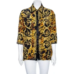Versace Multicolored Printed Silk Cut Out Sleeve Detail Blouse L For Women