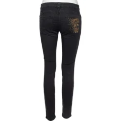 Versace Charcoal Grey Denim Stud Embellished Pocket Detailed Jeans S For Women -Versace Official Website luxury women versace used clothes p558533 003