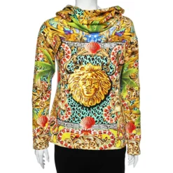Versus Versace Multicolor Lion Parker Printed Cotton Fleece Hooded Sweatshirt L For Women