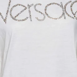 Versace White Logo Embellished Cotton Short Sleeve T-Shirt M For Women -Versace Official Website luxury women versace used clothes p559564 007
