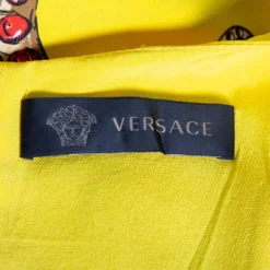 Versace Yellow Printed Silk Leather Trim Detailed Bodycon Dress S For Women -Versace Official Website luxury women versace used clothes p560620 005