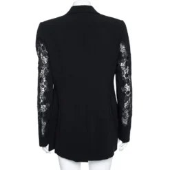 Versace Black Crepe & Lace Inset Detailed Single Breasted Blazer M For Women -Versace Official Website luxury women versace used clothes p567075 001
