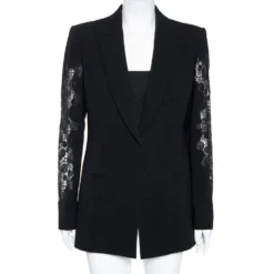 Versace Black Crepe & Lace Inset Detailed Single Breasted Blazer M For Women