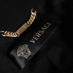 Versace Black Crepe & Lace Inset Detailed Single Breasted Blazer M For Women -Versace Official Website luxury women versace used clothes p567075 006