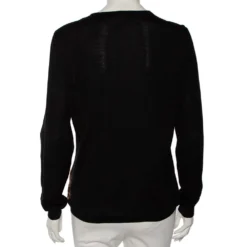 Versace Wool Knit & Baroque Printed Silk Paneled Button Front Cardigan L For Women -Versace Official Website luxury women versace used clothes p567965 001