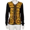 Versace Wool Knit & Baroque Printed Silk Paneled Button Front Cardigan L For Women