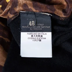 Versace Wool Knit & Baroque Printed Silk Paneled Button Front Cardigan L For Women -Versace Official Website luxury women versace used clothes p567965 005