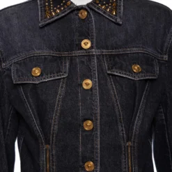 Versace Charcoal Grey Denim Rockstud Detail Button Front Jacket M For Women 14 Versace Charcoal Grey Denim Rockstud Detail Button Front Jacket M For Women -Versace Official Website luxury women versace used clothes p569398 002 scaled