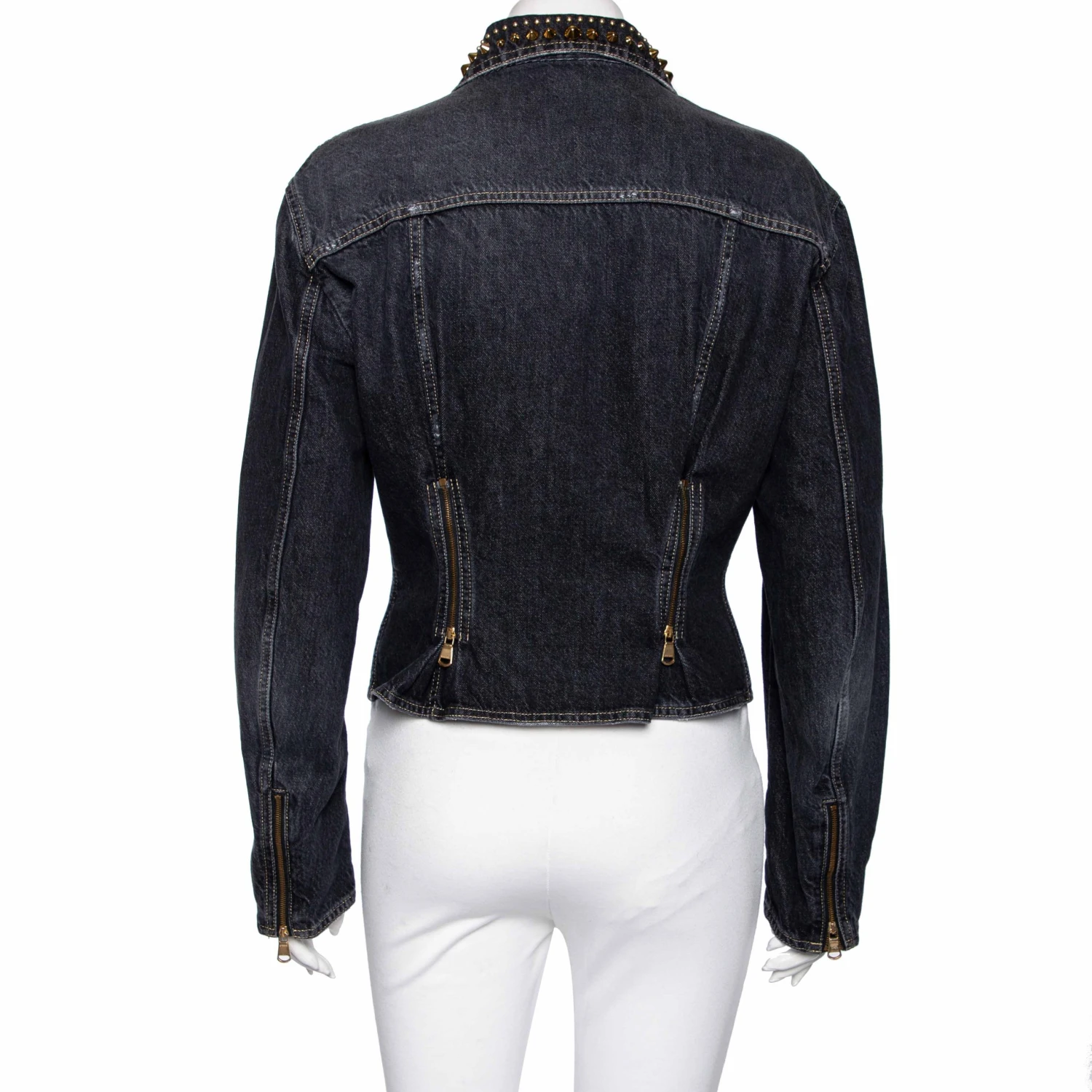 Versace Charcoal Grey Denim Rockstud Detail Button Front Jacket M For Women 3 Versace Charcoal Grey Denim Rockstud Detail Button Front Jacket M For Women - Image 3