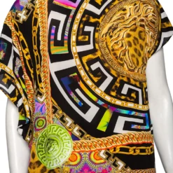 Versace Multicolored Medusa & Cheetah Printed Silk Blouse M For Women -Versace Official Website luxury women versace used clothes p572090 005