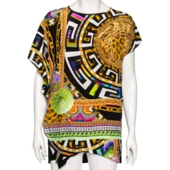 Versace Multicolored Medusa & Cheetah Printed Silk Blouse M For Women