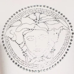 Versace Off-White Stretch Knit Medusa Embellished T-Shirt S For Women -Versace Official Website luxury women versace used clothes p572107 003