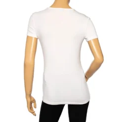 Versace Off-White Stretch Knit Medusa Embellished T-Shirt S For Women -Versace Official Website luxury women versace used clothes p572107 005