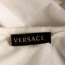 Versace Off-White Stretch Knit Medusa Embellished T-Shirt S For Women -Versace Official Website luxury women versace used clothes p572107 006