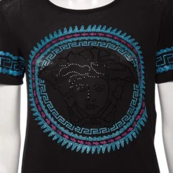 Versace Black Stretch Knit Medusa Embellished T-Shirt S For Women -Versace Official Website luxury women versace used clothes p572117 008