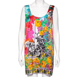 Versace Multicolored Printed Silk Sleeveless Top M For Women