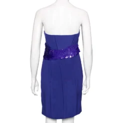 Versace Blue Crepe Embellished Detail Strapless Mini Dress M For Women -Versace Official Website luxury women versace used clothes p573250 002