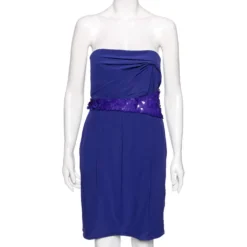 Versace Blue Crepe Embellished Detail Strapless Mini Dress M For Women