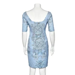 Versace Blue Baroque Printed Crepe Sheath Dress M For Women -Versace Official Website luxury women versace used clothes p574814 001