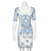 Versace Blue Baroque Printed Crepe Sheath Dress M For Women