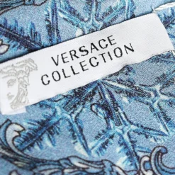 Versace Blue Baroque Printed Crepe Sheath Dress M For Women -Versace Official Website luxury women versace used clothes p574814 004