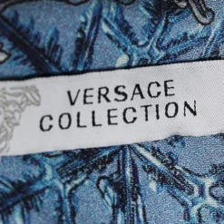 Versace Blue Baroque Printed Crepe Sheath Dress M For Women -Versace Official Website luxury women versace used clothes p574814 008