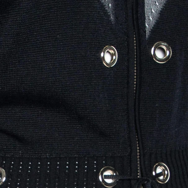 Versace Black & Gold Eyelet Detail Knit Zip Front Jacket S For Women 4 Versace Black & Gold Eyelet Detail Knit Zip Front Jacket S For Women - Image 4