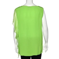 Versace Neon Green Silk Ruffled Sleeveless Top L For Women -Versace Official Website luxury women versace used clothes p577223 002