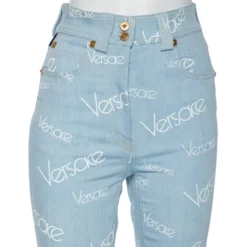 Versace Blue Logo Printed Denim Jeans S For Women -Versace Official Website luxury women versace used clothes p577686 001