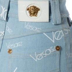 Versace Blue Logo Printed Denim Jeans S For Women -Versace Official Website luxury women versace used clothes p577686 004