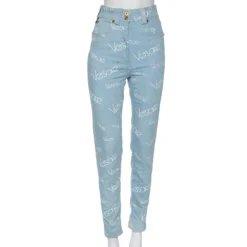 Versace Blue Logo Printed Denim Jeans S For Women