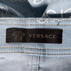 Versace Blue Logo Printed Denim Jeans S For Women -Versace Official Website luxury women versace used clothes p577686 011