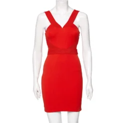 Versace Orange Jersey Embroidered Trim Detailed Short Dress S For Women