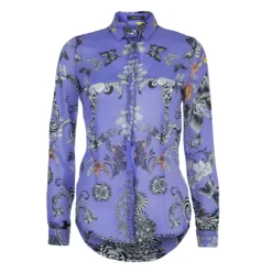Versace Lilac Printed Long Sleeve Button Down Silk Shirt S For Women