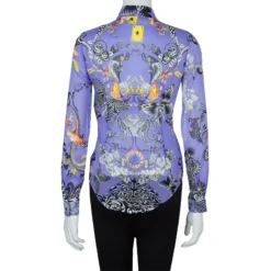 Versace Lilac Printed Long Sleeve Button Down Silk Shirt S For Women -Versace Official Website luxury women versace used clothes p57916 003
