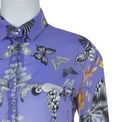 Versace Lilac Printed Long Sleeve Button Down Silk Shirt S For Women -Versace Official Website luxury women versace used clothes p57916 004