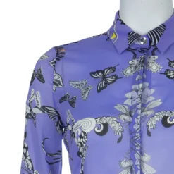 Versace Lilac Printed Long Sleeve Button Down Silk Shirt S For Women -Versace Official Website luxury women versace used clothes p57916 005